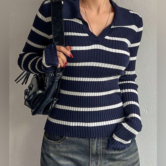 Women's Striped Turtleneck Long Sleeve Fitted Sweater, Autumn/Winter (new) - Picture 1 of 8